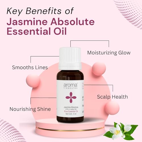 Image of Aroma Treasures Jasmine Absolute Essential Oil | 10% in Jojoba oil | Natural Theraputic Essential oil for healthy Skin, body, Aromatherapy - 5ml