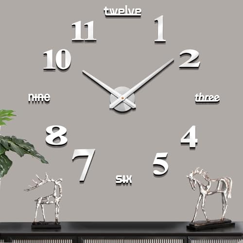 Mintime Orologio Da Parete Grande 3D DIY Frameless Mute Specchio Adesivi Home Office Scuola Decorazione (Argento-14)