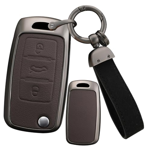 Etui clé de voiture VW Passat B5 anti-choc 3 boutons en zinc et cuir marron