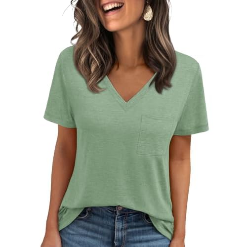 AUTOMET T Shirts for Women Short Sleeve Shirts V Neck Plus Size Summer Tops Casual Beach Vacation Outfits Clothes 2025