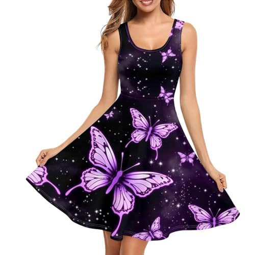 Image of TOADDITDO Women's Sleeveless O Neck Beach A-Line Party Coctail Tank Dresses Flared Sundress