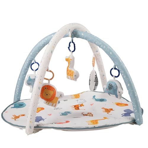 Image of Baby Playgym for Babies | Activity Play Gym Mat with 5 Hanging Toys|Foldable&Durable Cotton Play Mat|Baby Crawling Mats for Floor for 0 to 24 Months (Jungle) - White