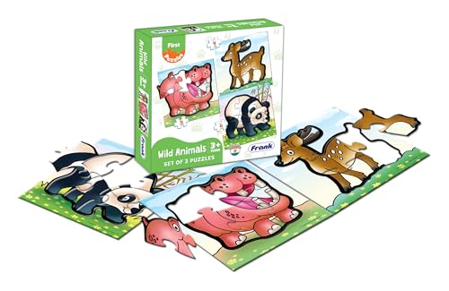 Image of Frank 6 in 1 First Fun & Educational Jigsaw Puzzles for Kids - Combo Pack of 2 (3 Cardboard Puzzles Each) -Wild Animals & The Jungle - Age 3 Years Old & Above- Fun & Challenging Brain Booster Games