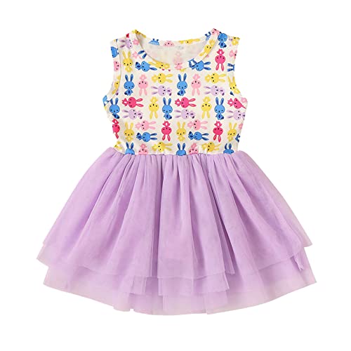 RNTOP Toddler Infant Baby Girls Easter Dresses Bunny Sleeveless Tutu Dress Casual Birthday Party Dresses Comfort Soft Spring Purple