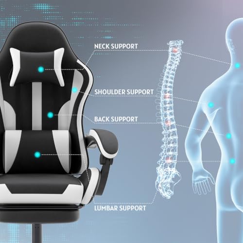 Image of Gaming Desk Chair for Adults, Ergonomic Gaming Chair (Black+White-2)