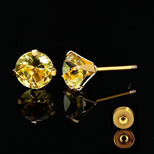 Pack Of Titanium Screw Flat Back Earrings 18K Gold Plated Cubic Zirconia Rainbow Cz Surgical Stainless Steel Simulated Diamond Studs For Women Men Hypoallergenic For Sensitive Ears Helix Piercing Post #TOP4