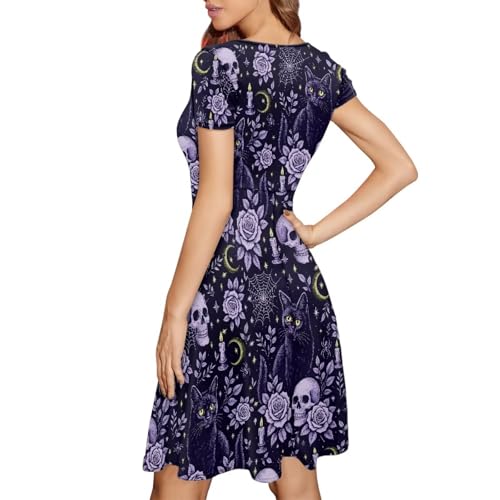 Image of HUGS IDEA Womens Puffy Swing Midi Dress Round Neck Short Sleeve Party A-Line Dresses