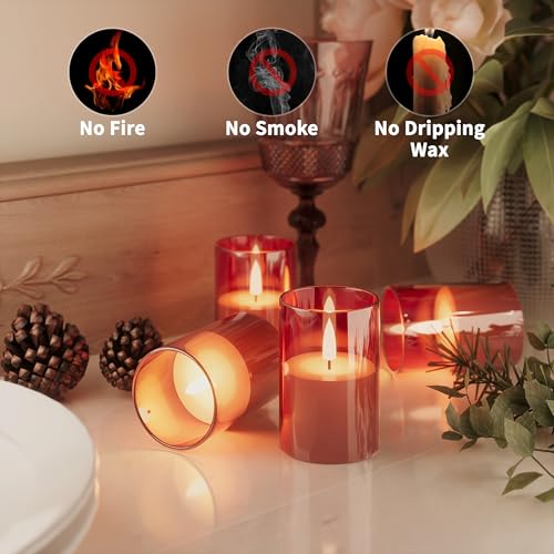 Image of 12Pack Flameless LED Candles with Timer, Battery Operated, Red, 2 inchx3 inch | Small Pillar & Votive Candle with Realistic Flickering Warm Glow for Centerpieces, Wedding Tables, Holiday, and Home Decor