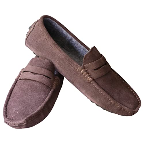 Image of ANUFER Men's Suede Leather Penny Loafers Comfort Driving Shoes Moccasin Slippers