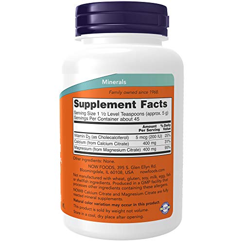 Now Supplements, Calcium & Magnesium Citrate Powder With Vitamin D3, Supports Bone Health*, 8-Ounce #TOP1