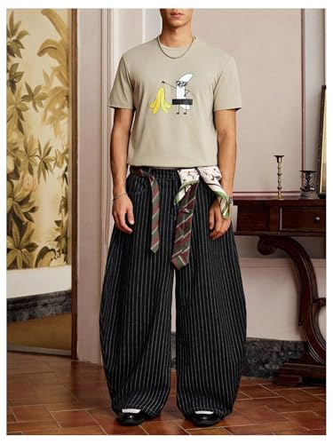 Men's 2025 Baggy Dress Pants Striped Wide Leg Pleated Pants Business Casual Trousers with Pockets4