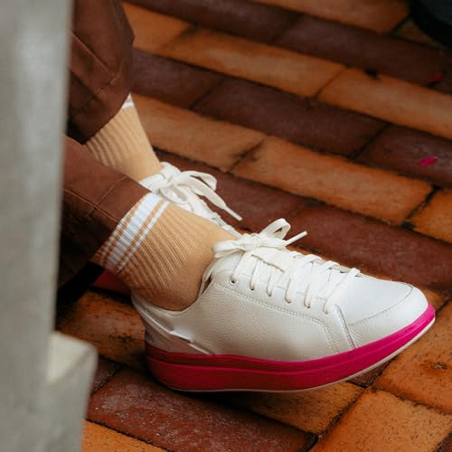 Kizik Womens Shoes: Sydney - Comfortable, Breathable, Casual Slip On Sneakers, Full Grain Tumbled Leather, Hands Free Convenience in a Timeless Style - White/Pink Peacock W8.52