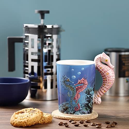 "Puckator Lisa Parker Seahorse Ceramic Shaped Handle Mug, Tea Coffee Hot Drinks, Decorative Gift Box, Home Kitchen Office Height 13.5cm Width 12cm Diameter 8.5cm"