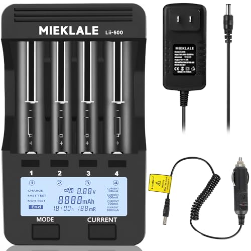 18650 Battery Charger, MIEKLALE 4 Bay Battery Charger with LCD Display Fast Charge for Rechargeable Batteries Li-ion 26650 18650 16340 10440 14500 20700,NI-MH NI-Cd AA AAA