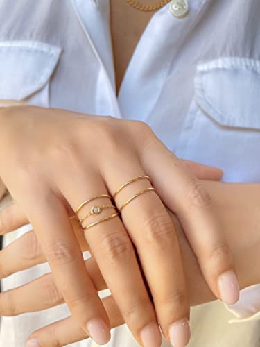 JEWELHEART 14K Solid Gold Wedding Band For Women - 1mm Yellow and White Real Gold Thin Simple Knuckle Midi Ring - Dainty Stackable Rings Size 5, 6, 7, 83