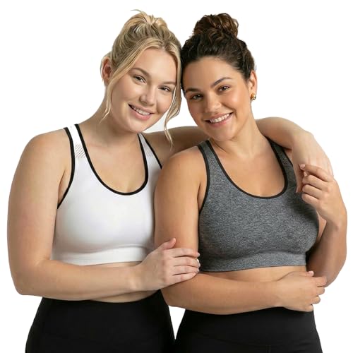 Image of Under Control Plus Size Sport Bras for Women Large Bust Seamless Racerback Padded Yoga Workout Bras Black White Pack 1X-2X-3X