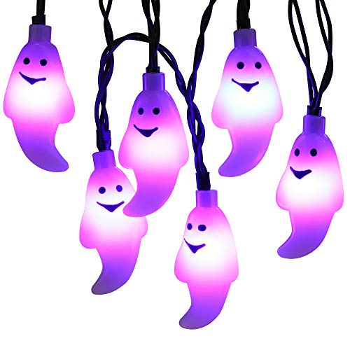 RECESKY 30 LED Purple Ghost String Lights with Build-in Timer - 11ft Battery Operated Halloween String Lights for Halloween Party Decor, Halloween Decoration, Halloween Lighting, Indoor, Holiday, Home