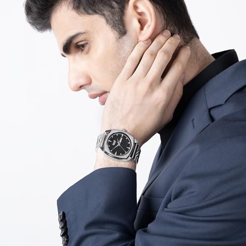 Image of Ajanta Quartz Analog Watch for Men | Stainless Steel Bracelet | Round Dial with Square Case | Classic Formal Wrist Watch | Office Wear|AWC132ESG
