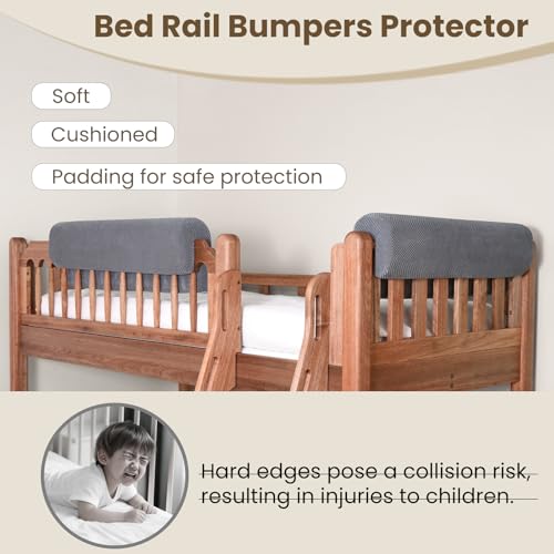 Smashier Toddlers\' Bed Rail Bumpers Protector, Children\'s Bed Guardrail Padding, Soft Cushioned Barrier, Increased Height, Easy to Install, Washable Cover, Fits Floor, Bunk & Loft, 3 Ft, Gray