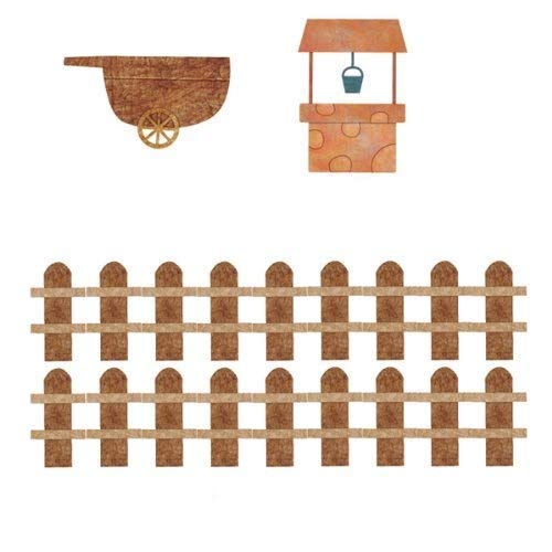 My Wonderful WallsWall Stickers for Kid's Farm Mural, Wheelbarrow-Well-Fence, Brown/Orange