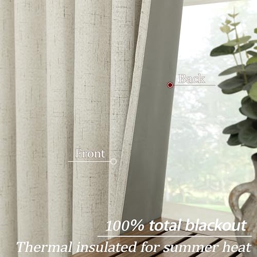 Image of KOUFALL Natural Back Tab Linen Blackout Curtains 52 by 132