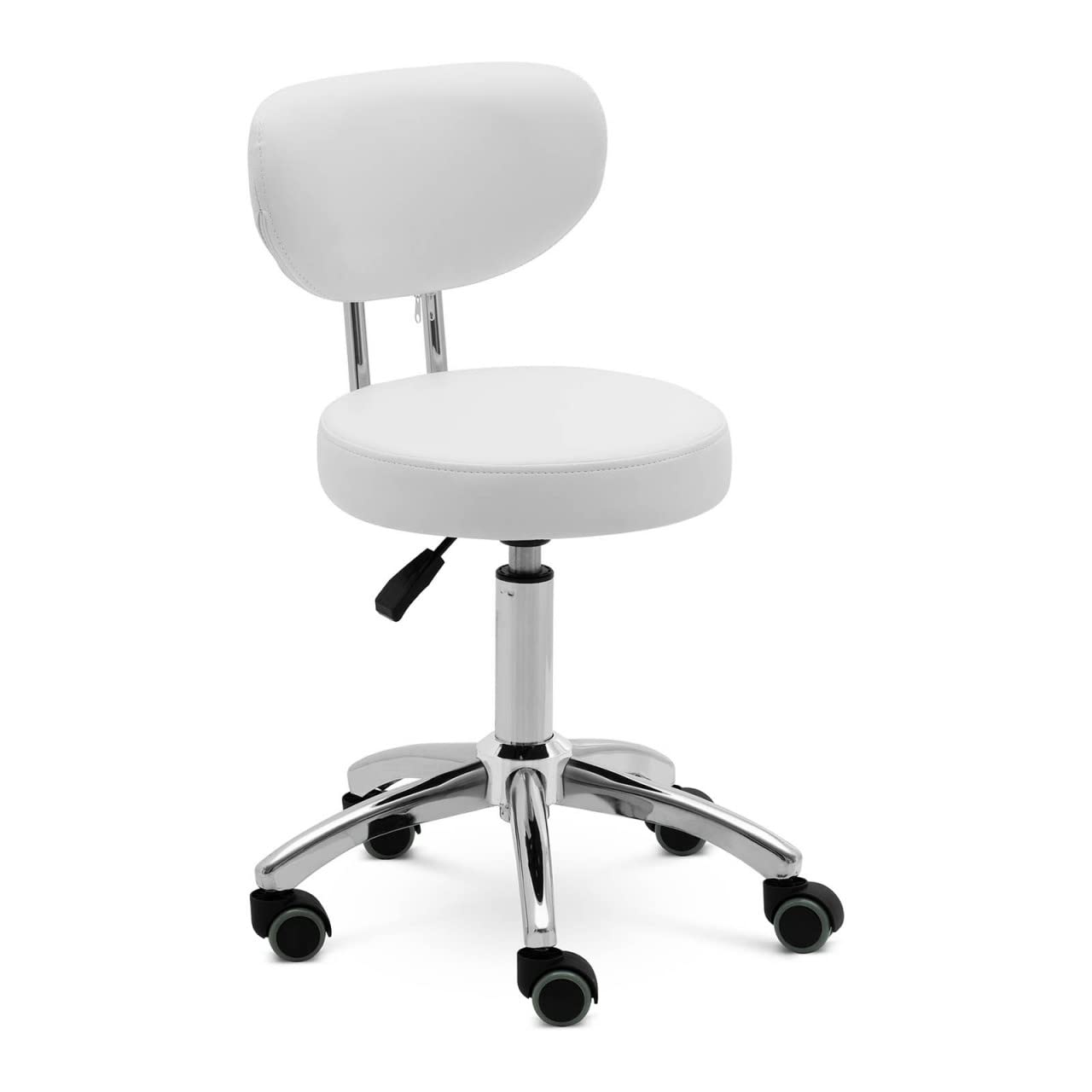 Physa ASCONA White Rollhocker mit Rückenlehne 150 kg 46-60 cm Weiß Rollhocker Rollhocker höhenverstellbar Friseurhocker