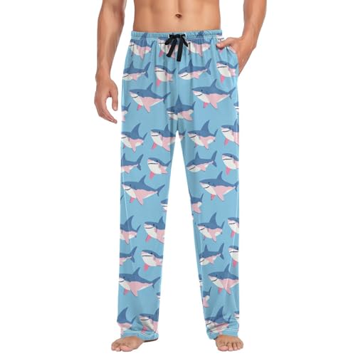 Men's Pajama Pants Blue Shark Pink Pajama Pants for Men PJs Bottoms Drawstring Pockets Sleep Lounge Pants S3
