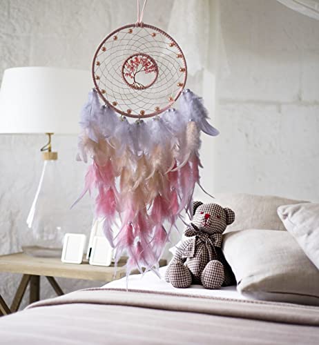 Dream Catchers - Pink Tree of Life Crystal Dream Catcher for Girls & Boys Kids Room Decor - Boho Wall Hanging