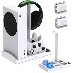 Ventilador Con Iones Soporte de refrigeración para consola Xbox Series S con estación de carga controladora, ventilador de refrigeración dual y controlador de carga con 2 baterías recargables de 1400 mAh