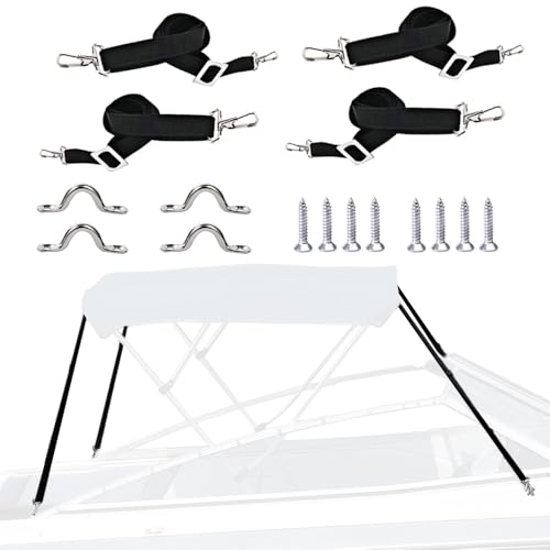 zenicham 4 PCS Adjustable Heavy Duty Bimini Top Straps, Marine Grade Double Snap Hook Strap+ Pad Eye Straps, 28