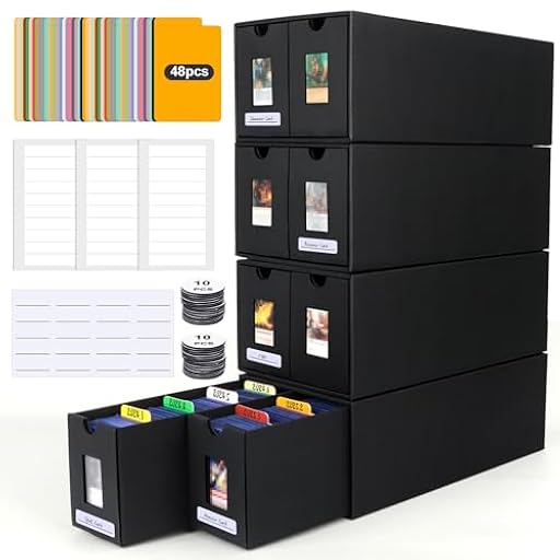 4 Sets Caja de Tarjetas Coleccionables de 7400 Tarjetas, Caja de Top Loaders de 1350 Toploaders de 3" x 4" 35PT Caja de Almacenamiento con 48 Separadores Card Box para TCG MTG PTCG Pokemon | Ya disponible en tu tienda friki favorita! En mundofriki.es!