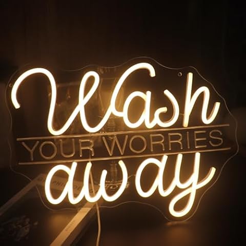 Wash Your Worries Away LED Sign Decorative Neon Sign for Home Bathroom Desk Wall Art Decorations Christmas Birthday Gifts (Warm white) Cover