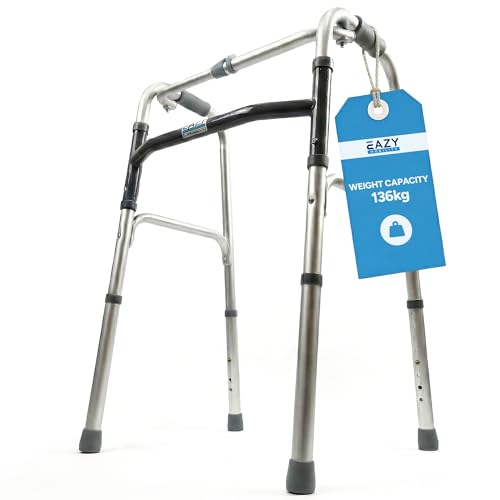 Eazy Lightweight Folding Walking Frame Zimmer Frame Adjustable Walker Compact Elderly Mobility Aid Portable Walking Frame for Seniors Disabled Adults Rehabilitation