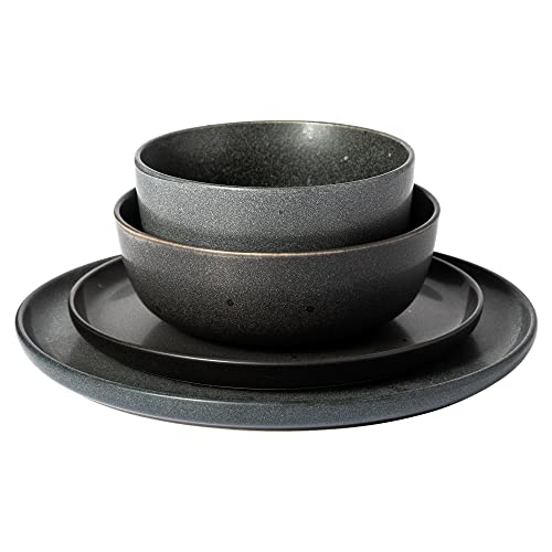 Image of Gibson Elite James Street Stoneware Matte Reactive Double Bowl Dinnerware Set - Truffle Grey, Service for 4 (16pcs)