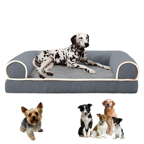 LHTJHP Large Dog Bed,Tough Dog Bed,Sofa Dog Bed for Large Dogs,Indestructible Dog Beds Chew Proof,Foam Large Dog Bed W/Removable Washable Pillow Cover, Waterproof Dog Couch Bed With Anti-Slip Bottom,D