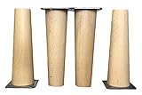 Patas de Madera de Haya, con Placa de Montaje instalada. Pack de 4 Unidades de Patas para Muebles, 8,10,12,15,,20...cm Alto, Patas de Madera cónicas Rectas. (4 Unidades 15 cm, Natural)
