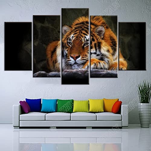 Tableau tigre en 5 pièces 150x80cm de style moderne - 3