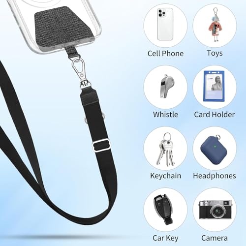 SS Phone Lanyard, 2× Adjustable Phone Neck Strap, 4 × Phone Patches, Universal Multifuctional Cell Phone Lanyards Compatible with Most Smartphones, Black Grey - image 5