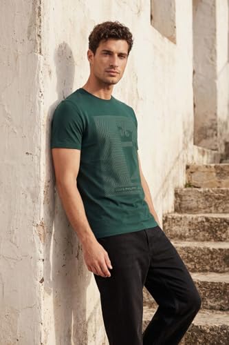 Image of Louis Philippe Men's Slim Fit Signature Graphic Print Premium Breathable Cotton, All Day Comfort Half Sleeve Crew Neck Tshirt