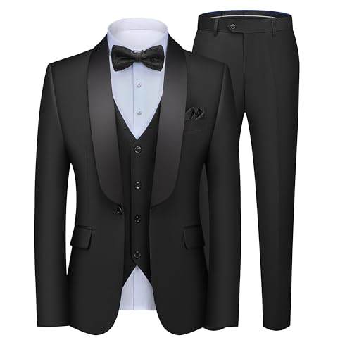 MAGE MALE Men's 3 Piece Suit Slim Fit Solid One Button Party Wedd...