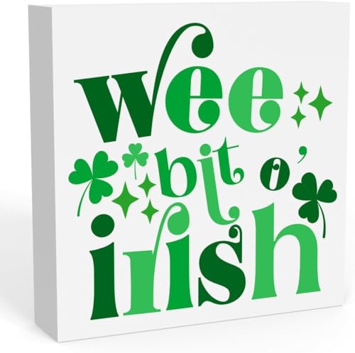 Farmhouse St Patricks Day Country Home Office Desk Decor Irish Good Luck Gifts for Women Wee Bit O' Irish Sign Cubicle Shelf Tiered Tray Decor 7x7 Inch