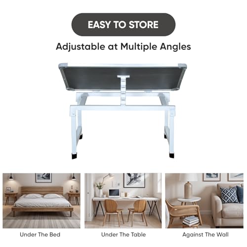 Image of YAJNAS Multipurpose Whiteboard & Laptop Table | Portable Study & Lap Desk for Bed with Laptop Support | Lap Bed Table with Height Adjustable, Ideal for Home & Office Presentation- 15 x 26, Black