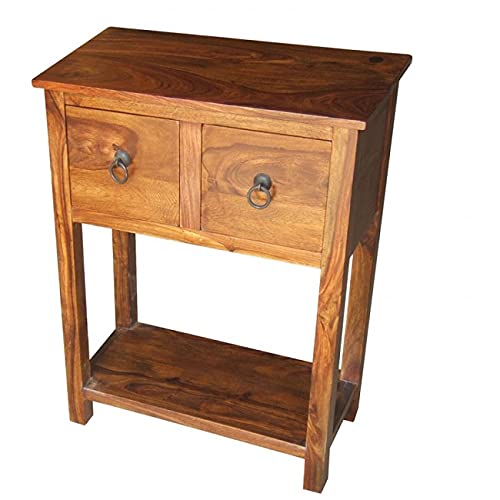 Consola de madera de Sheesham de estilo rústico con 2 cajones para salón 3