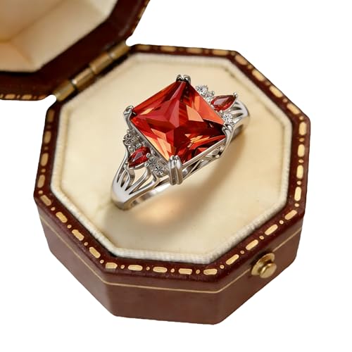 AZQ Vintage 925 Sterling Silver Ruby Ring Cocktail Rings Square