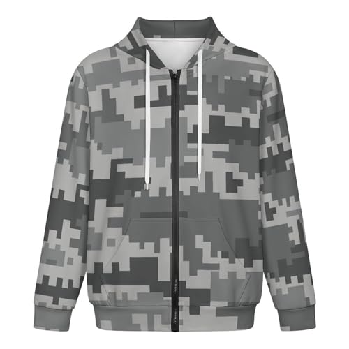 Digital Gray Camouflage Men's Hoodies with Zipper Lightweight Long Sleeve Casual Sweatshirts4