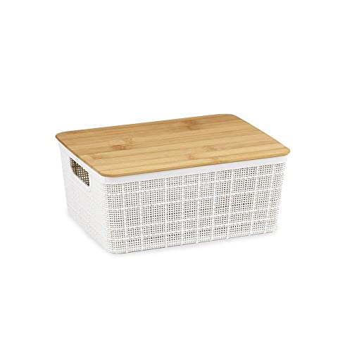 Oikos - Caixa Organizadora 4L com Tampa de Bambu Branca