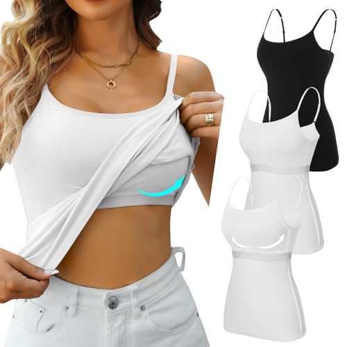 Image of V FOR CITY Unpadded Tank Top for Women with Shelf Bra Cotton Camis 3 Pack