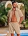 LecGee Mens Leisure Suits 2 Piece Fashion Vertical Textured Shirt And Shorts Matching Set Beach Party Suits(Khaki,Large)