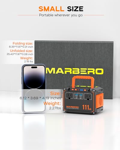 MARBERO 150W Peak Solar Generator with 30W Solar Panel 111Wh Camping Portable Power Station 110V Power Bank with AC Outlet(2*USB A, 2*USB C, 2*AC) for Outdoor Travel Home Blackout Emergency Hurricane