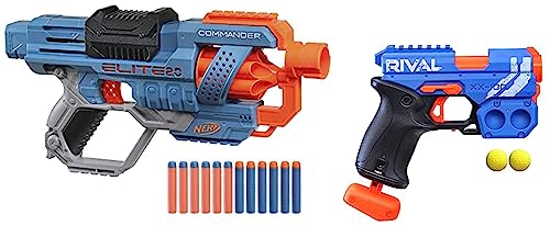 Image of Nerf Rival Knockout XX-100 Blaster,Round Storage, 90 FPS Velocity, Breech Load & Elite 2.0 Commander Rd-6 Blaster, 12 Darts, 6-Dart Rotating Drum, Tactical Rails,Plastic Toy Gun,Multicolor